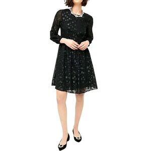 J.Crew A-Line Dress Metallic Dot Jacquard Black Silver Fit Flare Sz 4